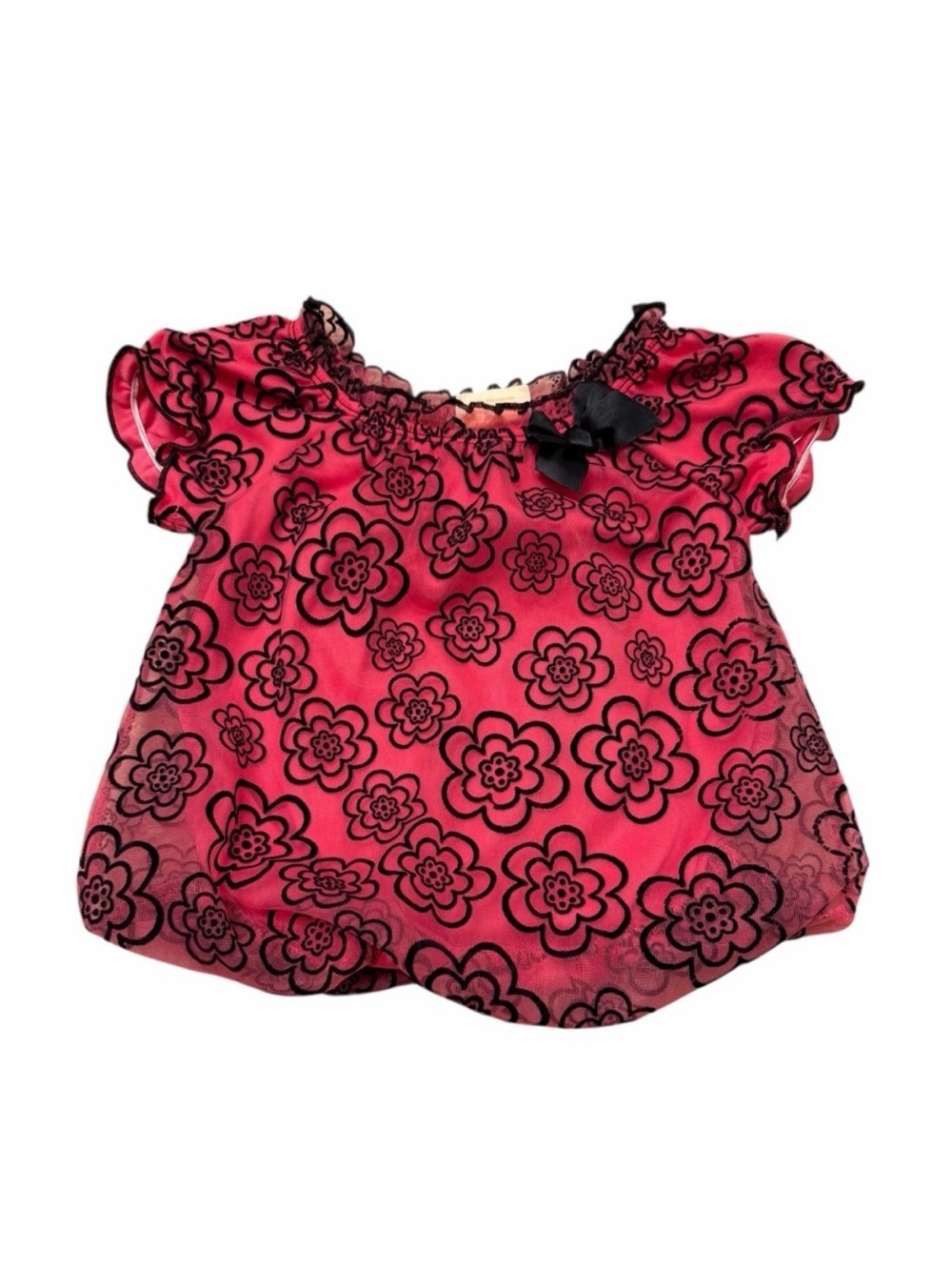 3/$20 Y2K Bubble Hem Tunic Top Infants 18M Girls Floral Summer Puff Sleeve Bow